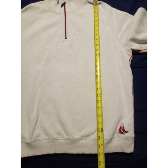 Tommy Bahama Baseball Pullover Red Sox Mens‎ XL Ivory Sweater Boston 1/4 Zip U14 - Picture 3 of 6
